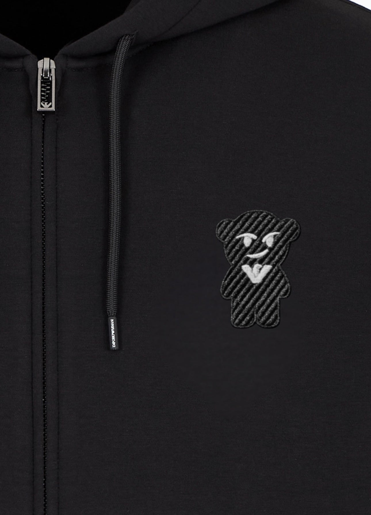 EMPORIO ARMANI DOUBLE-JERSEY HOODED SWEATSHIRT WITH ZIP AND MANGA BEAR LOGO BLACK