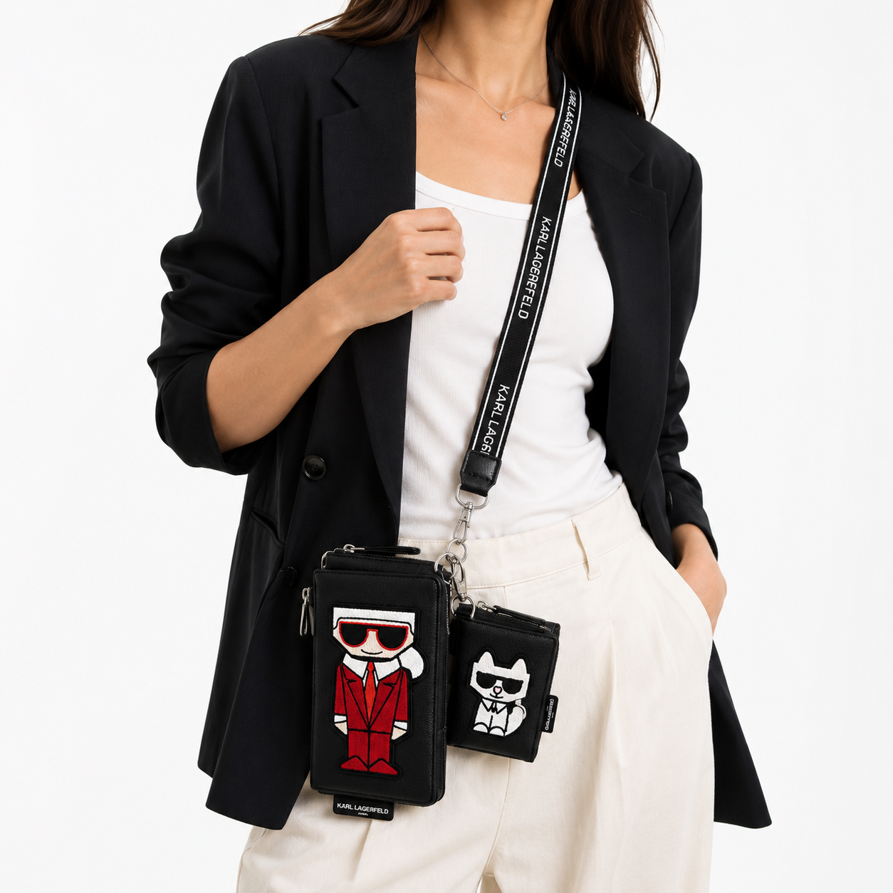 KARL LAGERFELD PARIS KARL AND CHOUPETTE POUCH LANYARD