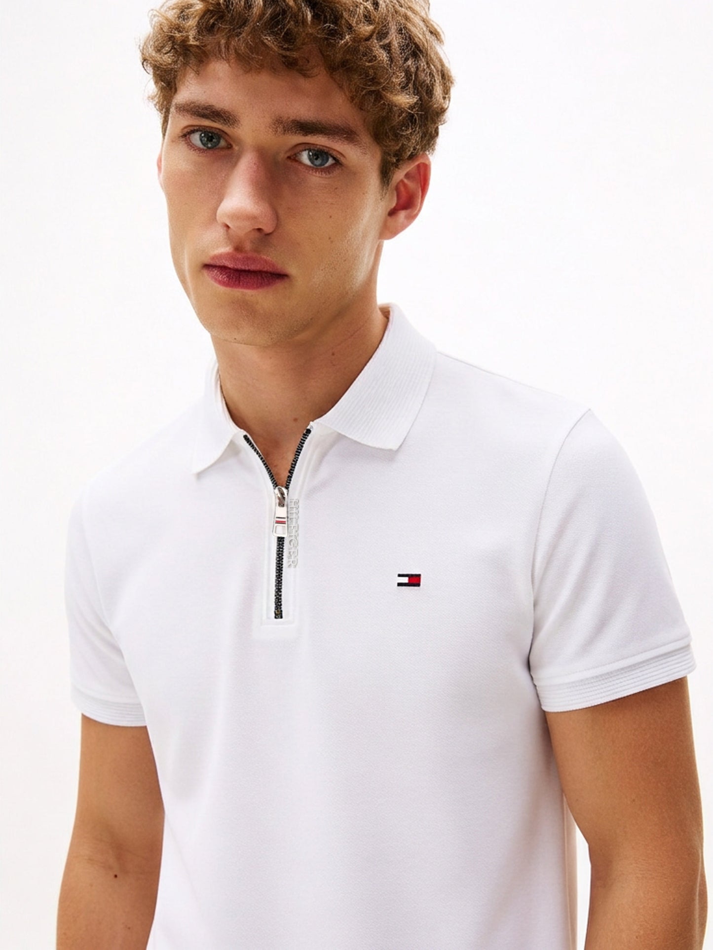 TOMMY HILFIGER  POLO TSHIRT HALF ZIPPER WHITE
