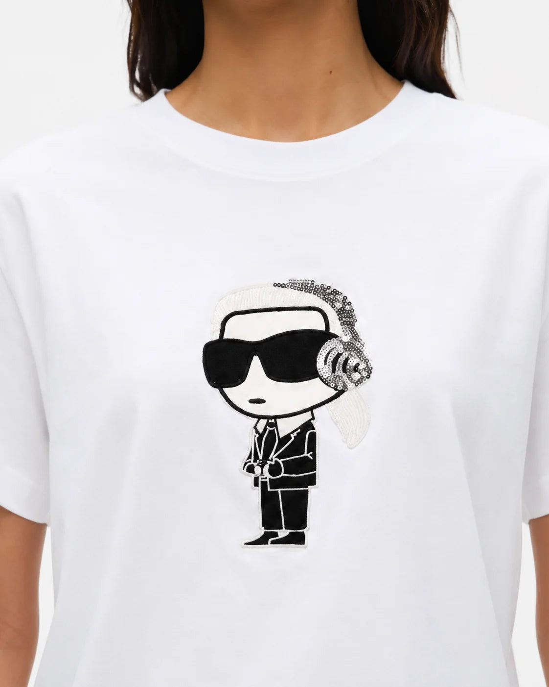 Karl Lagerfeld Women’s White Graphic T-Shirt – oversized Fit