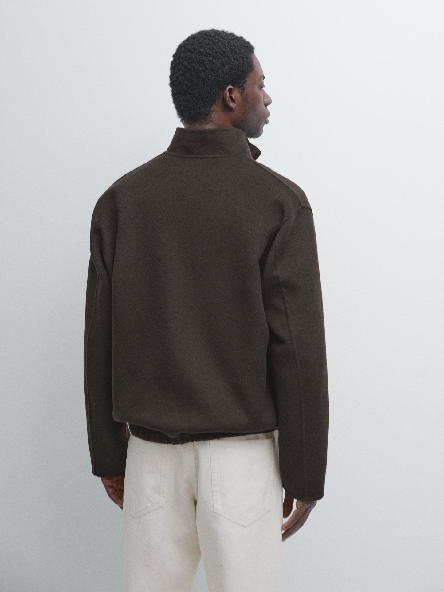 Massimo dutti WOOL BLEND HIGH NECK JACKET chocolate
