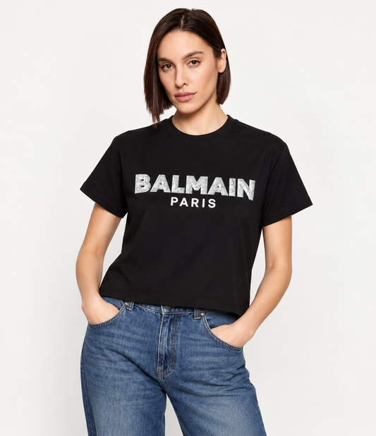BALMAIN PARIS cotton T-shirt  Silver Logo