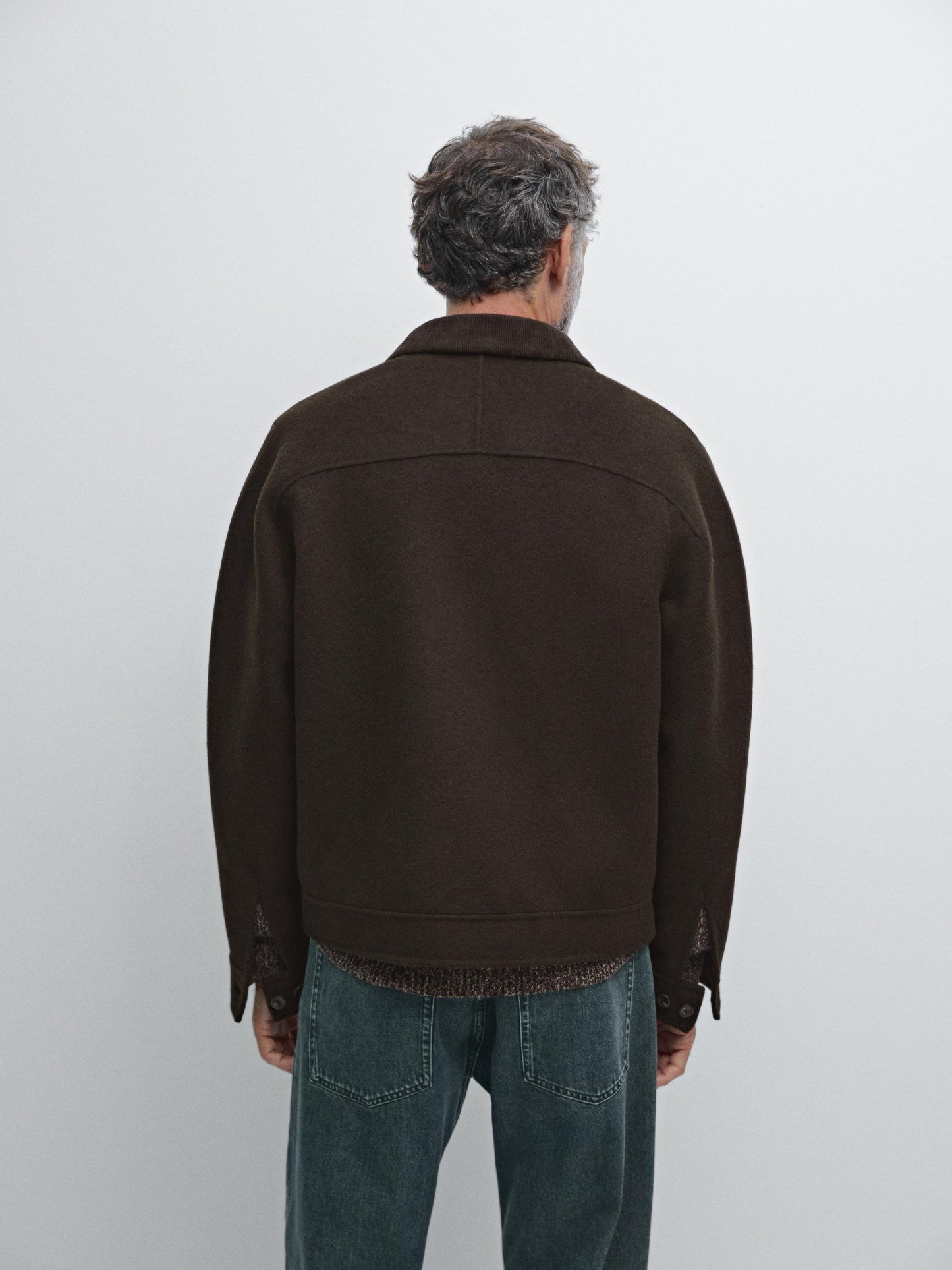 Massimo dutti DOUBLE WOOL BLEND JACKET WITH CORDUROY COLLAR chocolate