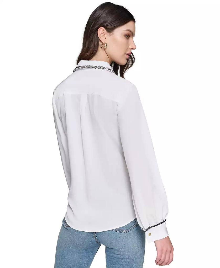 Karl Lagerfeld Paris Women's Tweed-Trim Button-Front Top