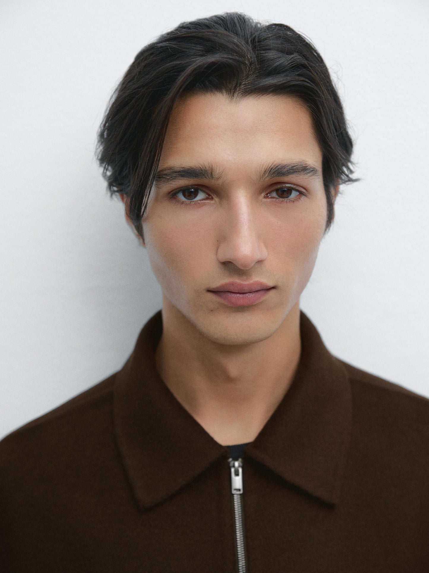 Massimo dutti DOUBLE WOOL BLEND JACKET WITH ZIP DETAIL chocolate