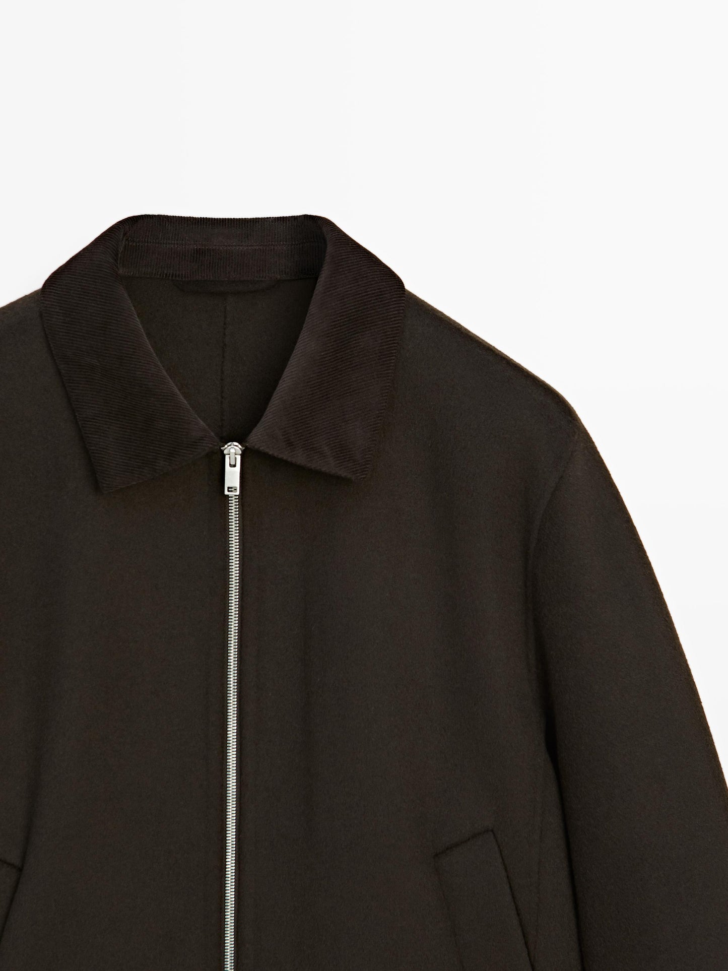 Massimo dutti DOUBLE WOOL BLEND JACKET WITH CORDUROY COLLAR chocolate