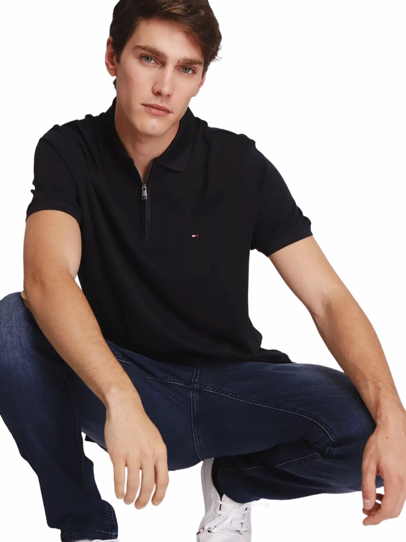 TOMMY HILFIGER POLO TSHIRT HALF ZIPPER BLACK