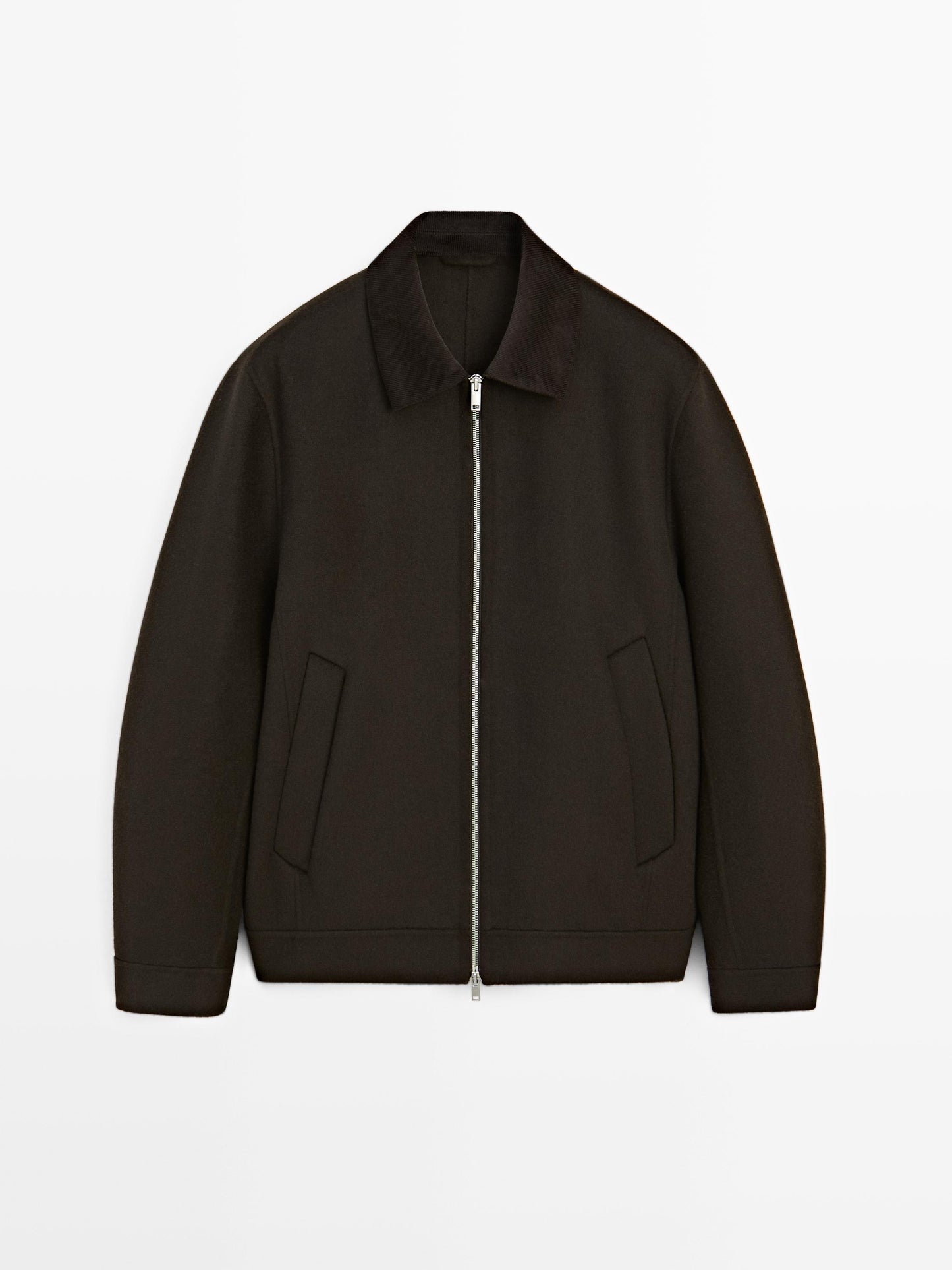 Massimo dutti DOUBLE WOOL BLEND JACKET WITH CORDUROY COLLAR chocolate