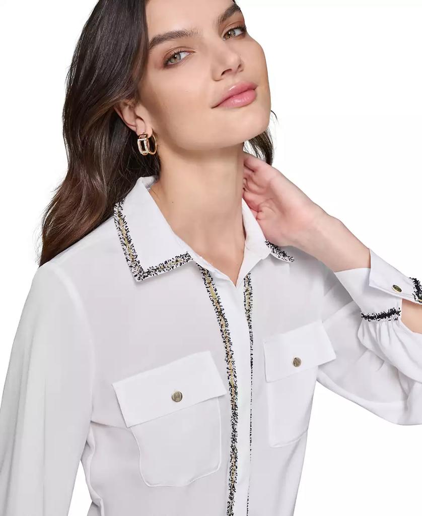 Karl Lagerfeld Paris Women's Tweed-Trim Button-Front Top