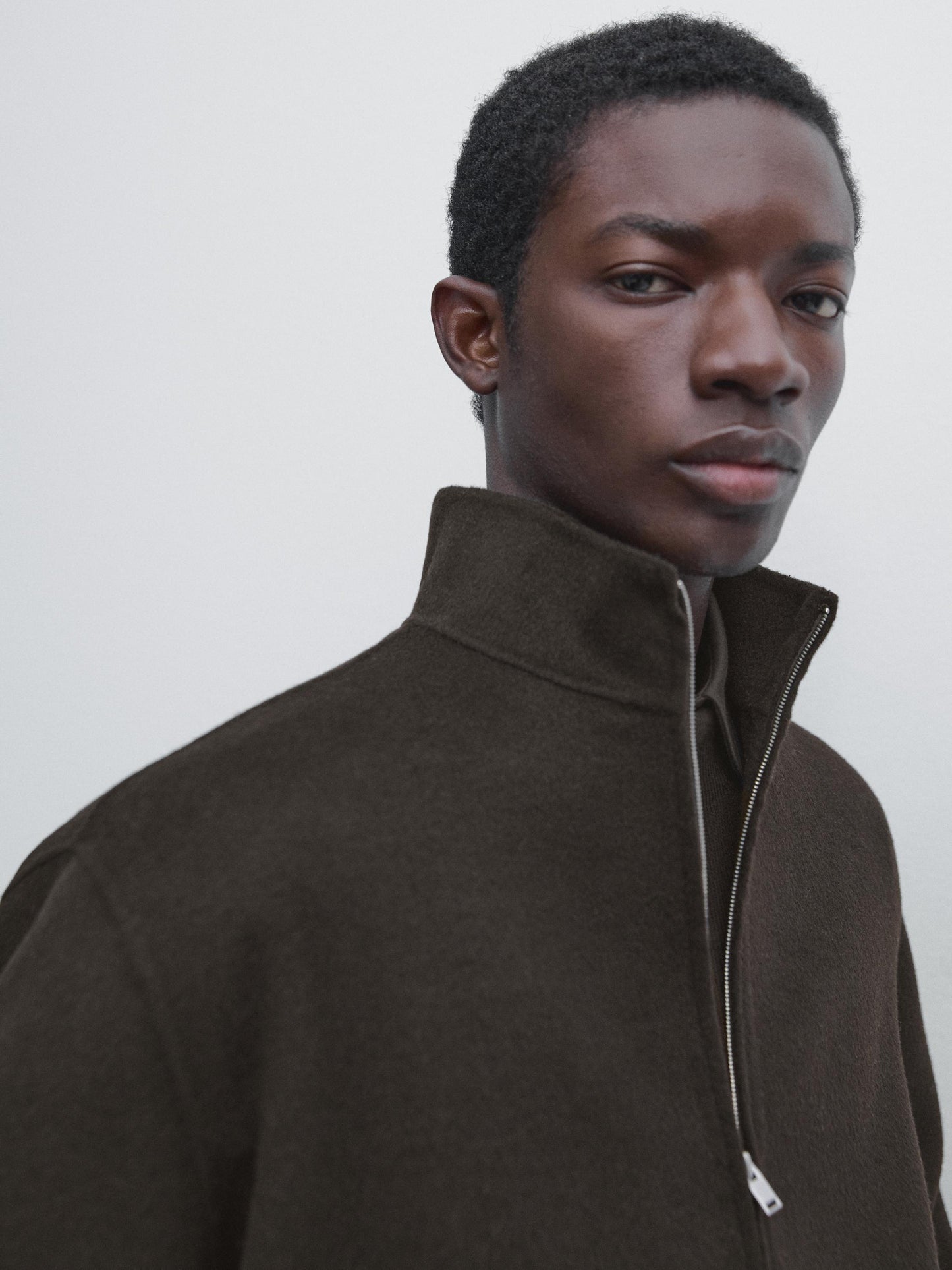 Massimo dutti WOOL BLEND HIGH NECK JACKET chocolate