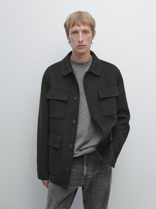 Massimo Dutti DOUBLE WOOL BLEND JACKET WITH POCKETS