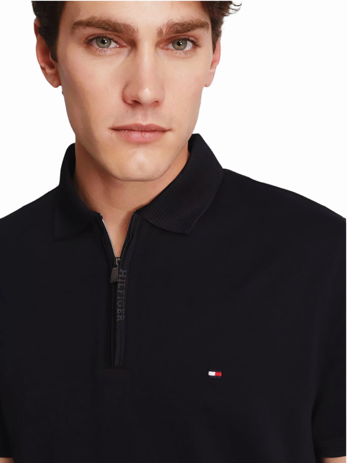 TOMMY HILFIGER POLO TSHIRT HALF ZIPPER BLACK