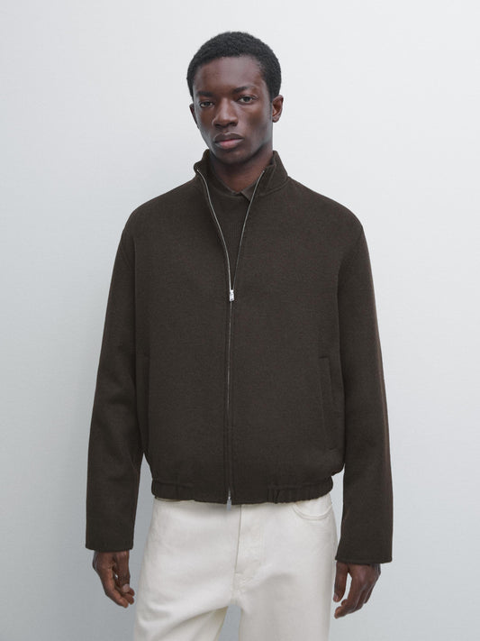 Massimo dutti WOOL BLEND HIGH NECK JACKET chocolate