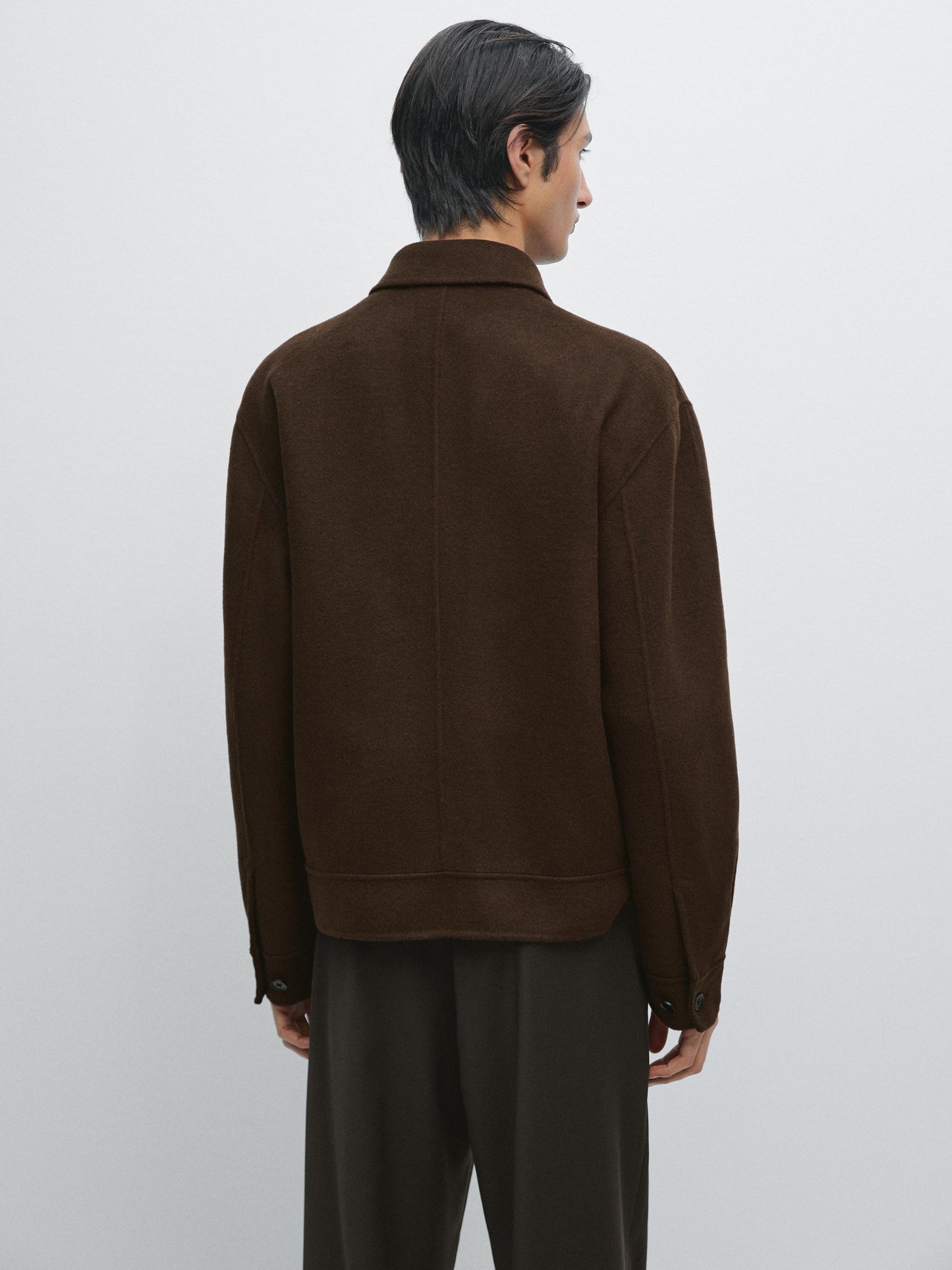 Massimo dutti DOUBLE WOOL BLEND JACKET WITH ZIP DETAIL chocolate