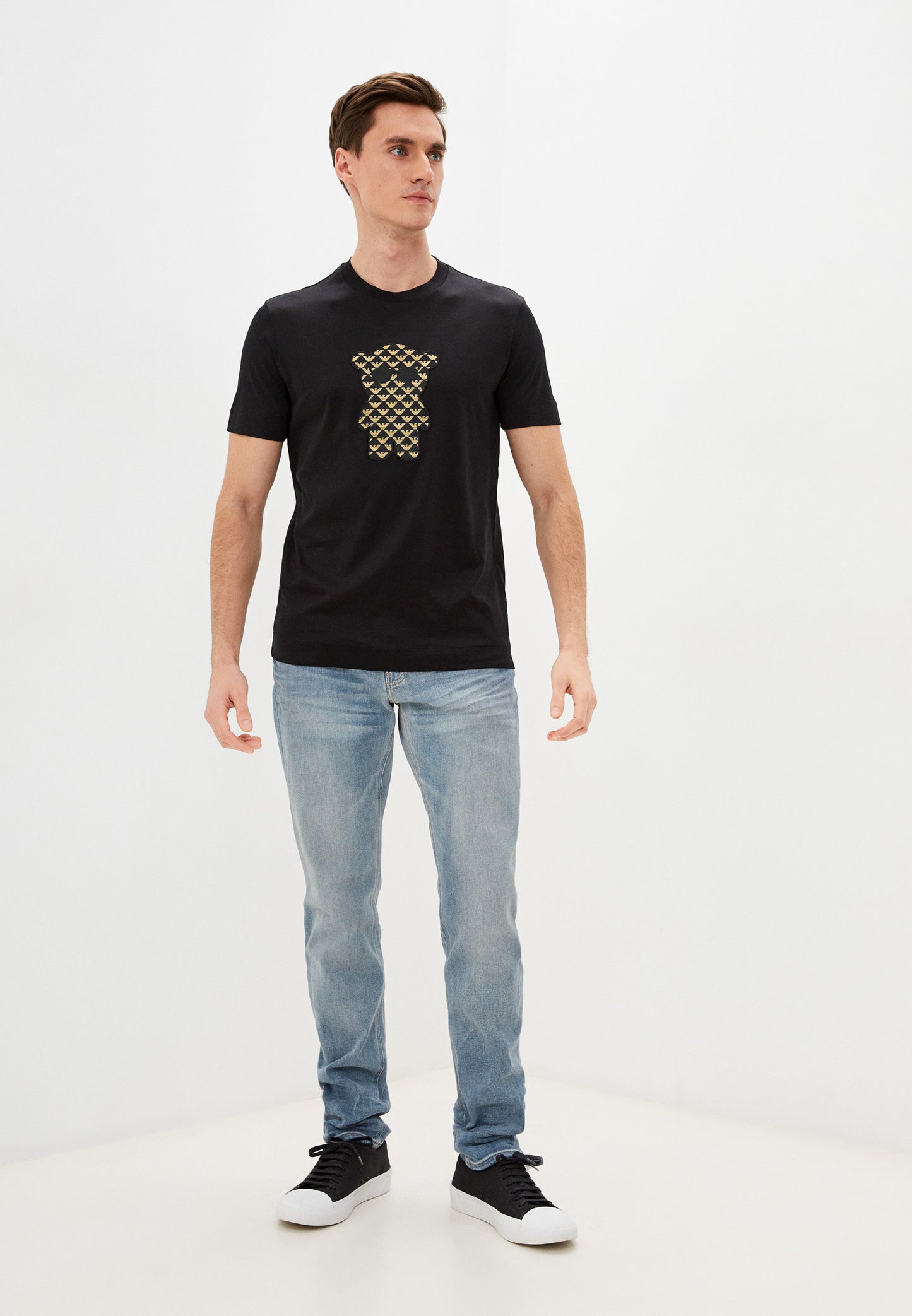 EMPORIO ARMANI Ogo-Bear Crewneck T-Shirt - Black SLIM FIT