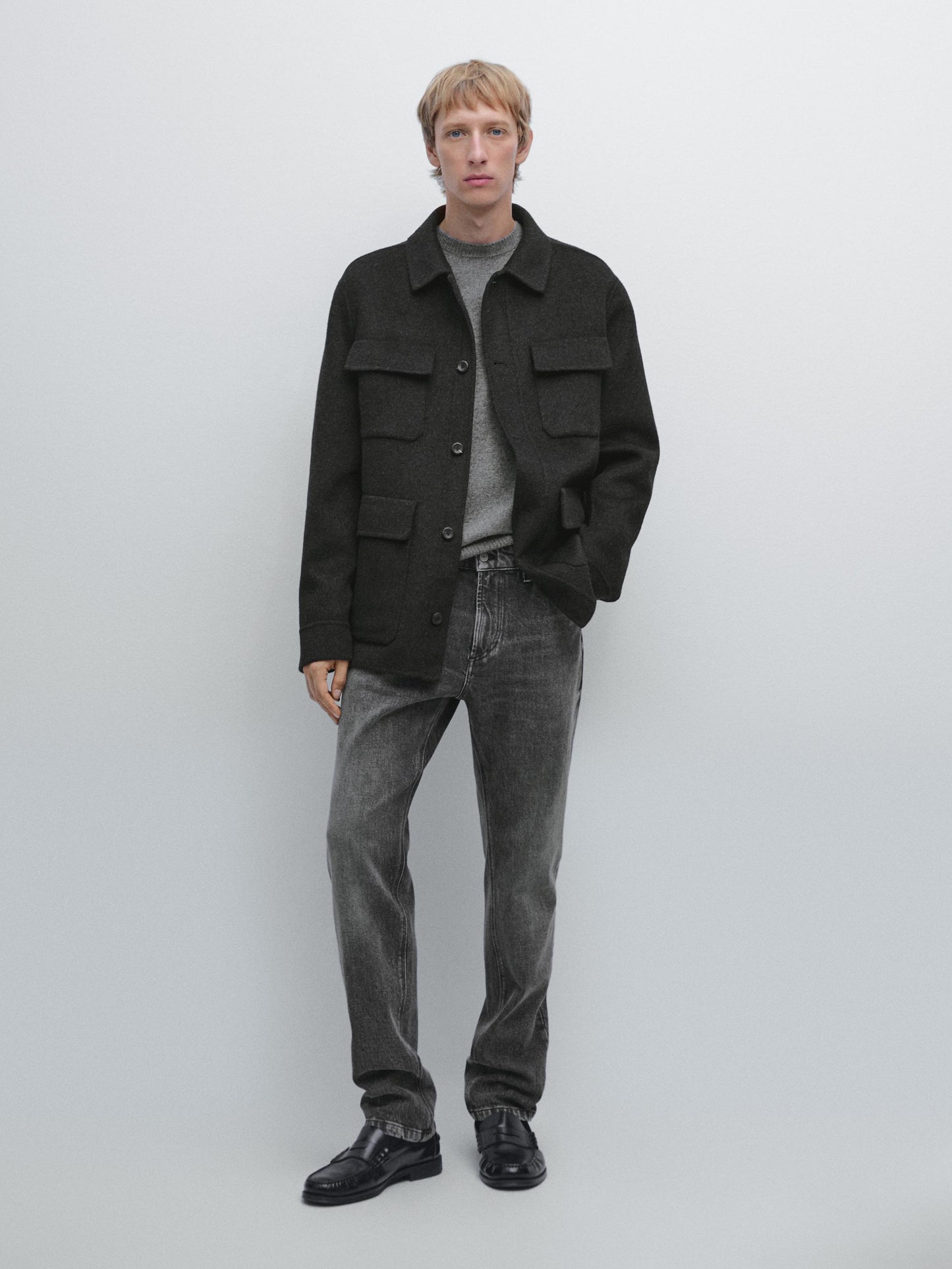 Massimo Dutti DOUBLE WOOL BLEND JACKET WITH POCKETS