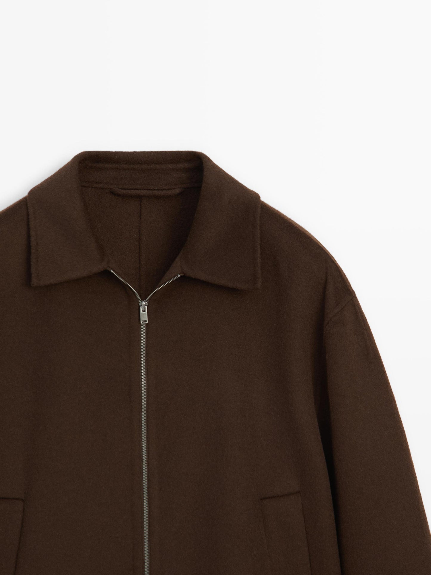 Massimo dutti DOUBLE WOOL BLEND JACKET WITH ZIP DETAIL chocolate