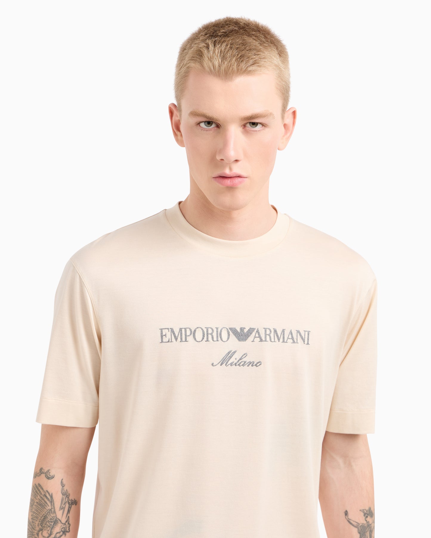 Emporio Armani JERSEY-LYOCELL BLEND T-SHIRT WITH ASV LOGO EMBROIDERY