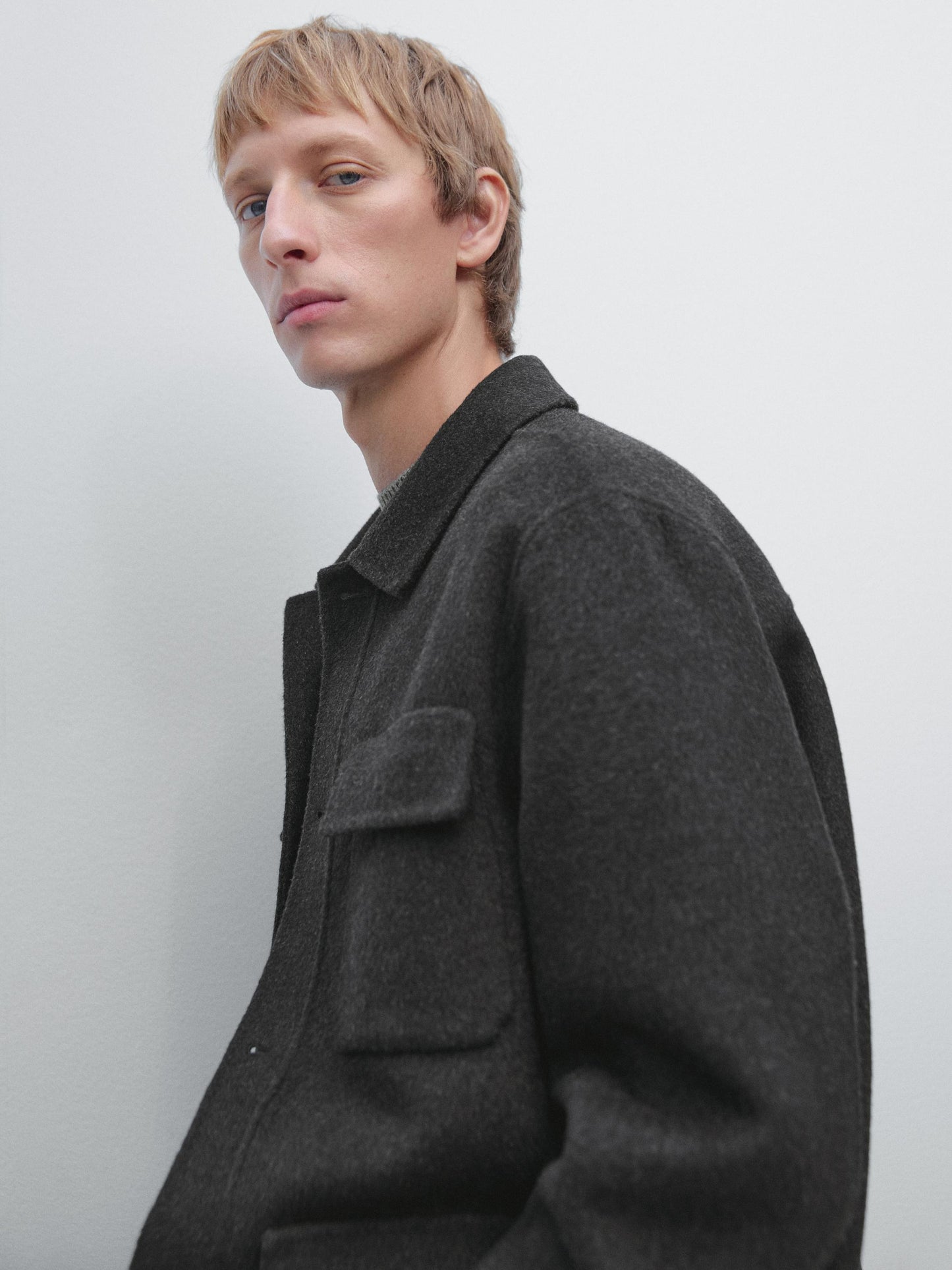 Massimo Dutti DOUBLE WOOL BLEND JACKET WITH POCKETS