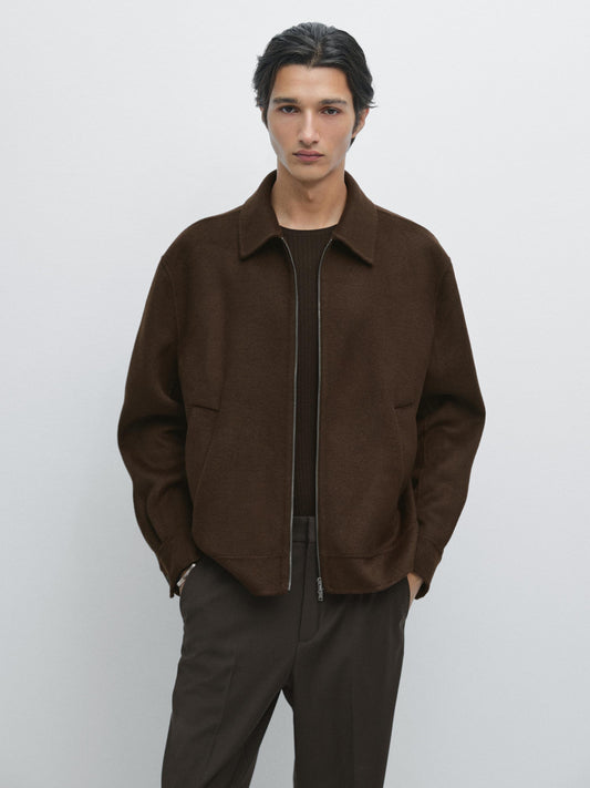 Massimo dutti DOUBLE WOOL BLEND JACKET WITH ZIP DETAIL chocolate