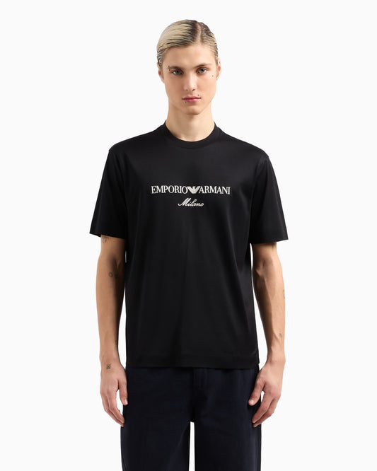 Emporio Armani JERSEY-LYOCELL BLEND T-SHIRT WITH ASV LOGO EMBROIDERY