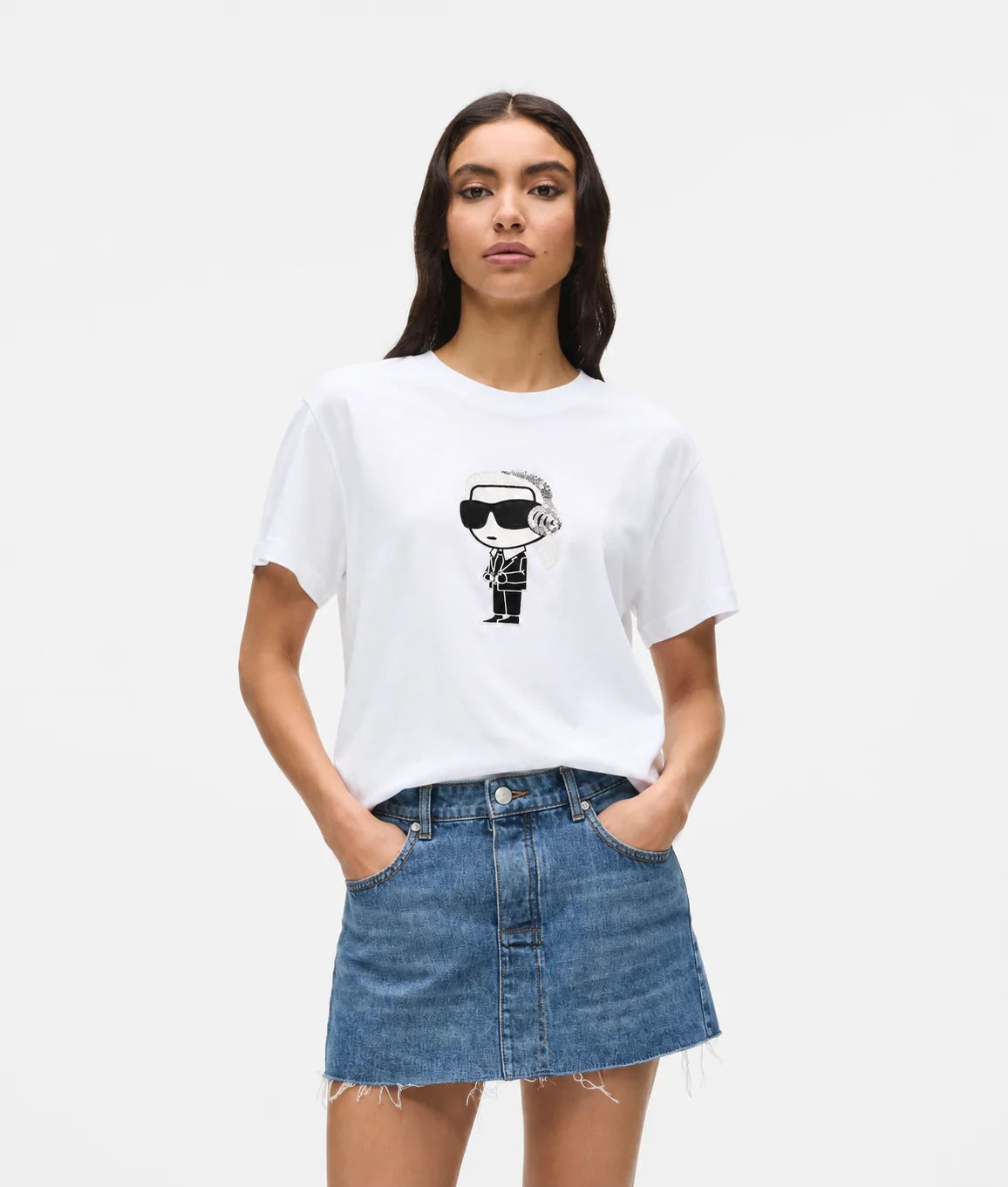 Karl Lagerfeld Women’s White Graphic T-Shirt – oversized Fit