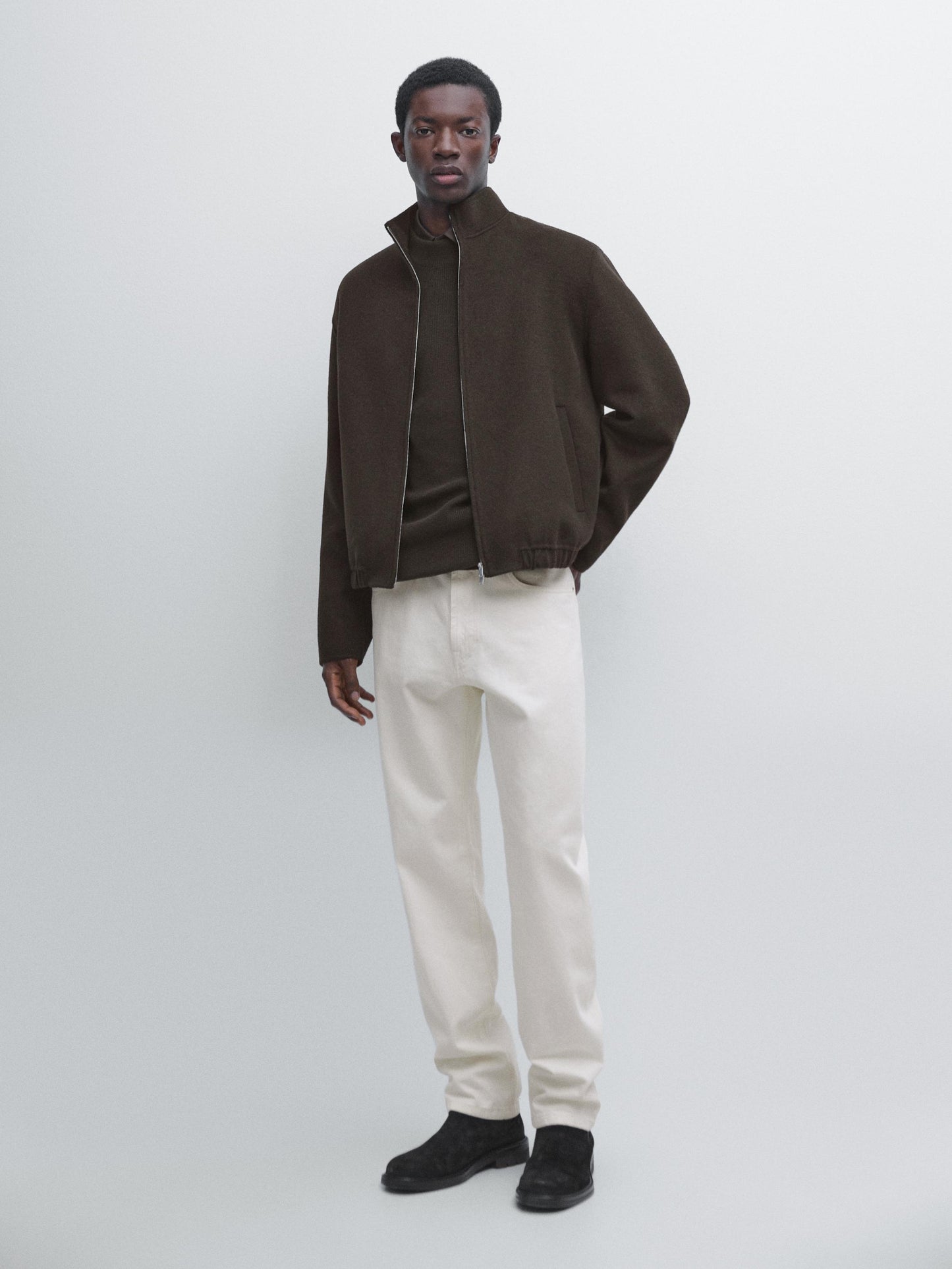 Massimo dutti WOOL BLEND HIGH NECK JACKET chocolate