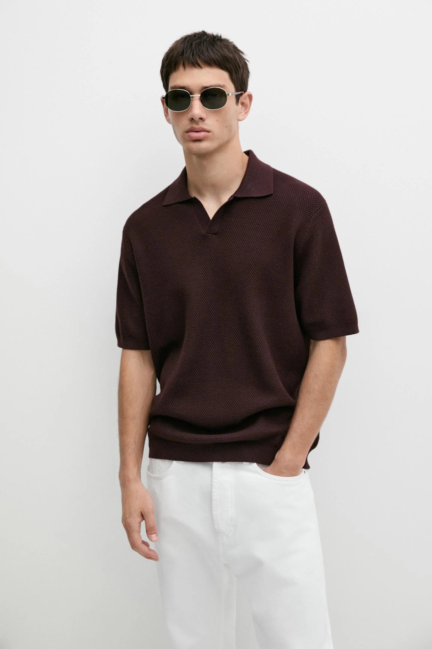 Massimo dutti JACQUARD KNIT POLO SWEATER