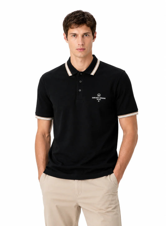 Emporio Armani black cotton pique polo shirt