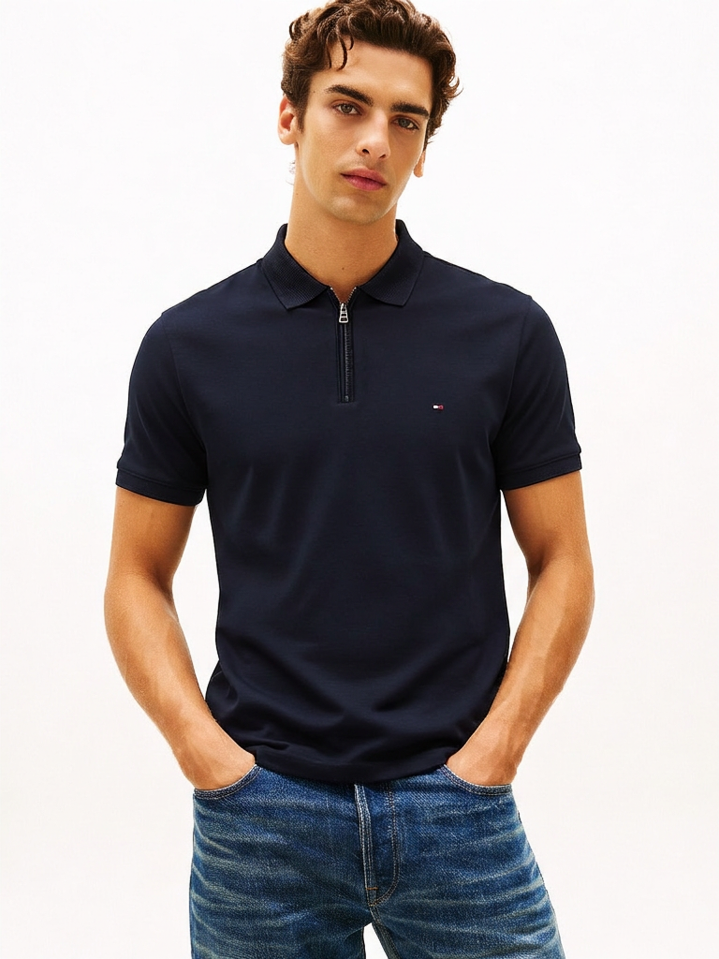 TOMMY HILFIGER POLO TSHIRT HALF ZIPPER MIDNIGHT NAVY